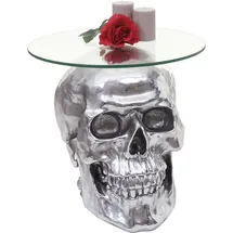 Mendler Beistelltisch Totenkopf HWC-A19, Polyresin Glastisch Wohnzimmertisch, silber 52x55x55cm - Silber