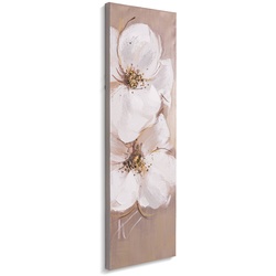 Wandbild 30 x 90 cm Weiße Blüten Leinen Beige