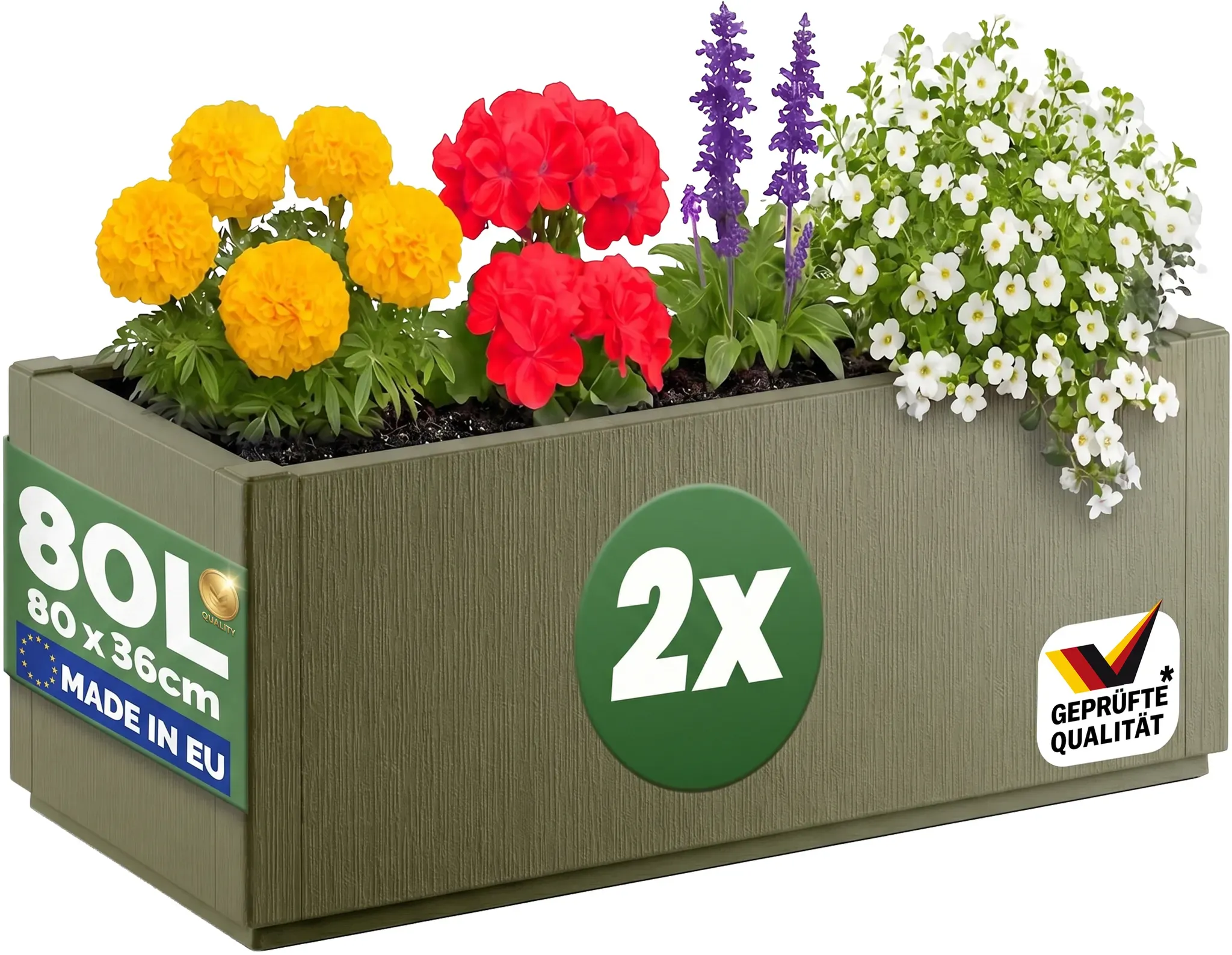 Blumentopf Ethica 2er-Set Olivgrün Kunststoff 80x36x36cm