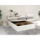 Home Affaire Stauraumbett »MAREILLES, hydraulischer Bettkasten mit praktischer Aufteilung«, Massivholz, viel Stauraum im Kopfteil und unter dem Bett,140x200cm, weiß + weiß + weiß, , 99019666-0