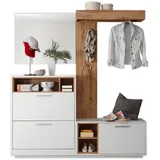 HBZ MILANO Kompaktgarderobe in Weiß, Wildeiche Optik - Modernes Flurgarderoben Set mit Spiegel für Ihren Eingangsbereich - 177 x 195 x 32 cm (B/H/T)