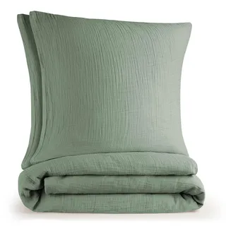 Blumtal Bettwäsche 200x220 cm - Bettbezug 200x220 - 2x 80x80 Grün