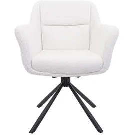 Mendler 2er-Set Esszimmerstuhl HWC-K33, Küchenstuhl Stuhl, drehbar Auto-Position, Stoff MVG ~ bouclé-weiß