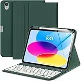 MoKo Hülle mit Tastatur für iPad A16 11 Generation 2025/10 Generation 2022(11/10.9 Zoll), iPad 10. Gen Hülle mit Pencil Halter und magnetisch Abnehmbarer Tastatur mit QWERTY, Nachtgrün
