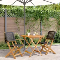 vidaXL 3-tlg. Bistro-Set Schwarz Poly Rattan und Massivholz