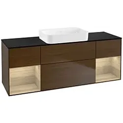 Villeroy und Boch Finion Waschtischunterschrank G742PCGN 160x60,3x50,1cm, Regale Oak Veneer, Walnut veneer