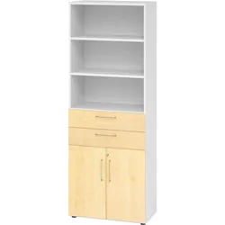 bümö Aktenregal & Schrank abschließbar, Büroschrank Regal & Schubladen Kombination Holz 80cm breit in weiß - Schrank für's Büro & Arbeitszimmer, Büro