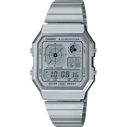 Chronograph CASIO VINTAGE, edelstahlfarben, grau, Armbanduhren, Damen, Quarzuhr, Armbanduhr, Damenuhr, Herrenuhr, Edelstahlarmband, digital