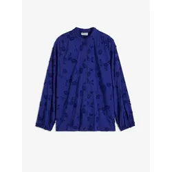 bonprix Bluse mit Blumen-Applikation, blau, 52, mit Baumwolle