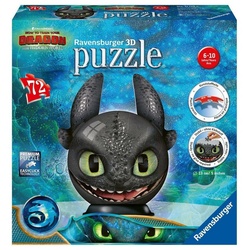 Ravensburger Puzzle Ravensburger 3D Puzzle 11145 - Puzzle-Ball Dragons 3 Ohnezahn mit..., 72 Puzzleteile