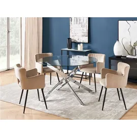 Beliani Esstisch Transparent Sicherheitsglas und Eisen 120 cm mit Silbernem Metallgestell Rund Modern Glamour Esszimmer Ausstattung Möbel