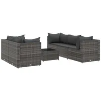 vidaXL 6-tlg. Garten-Lounge-Set mit Kissen Grau Poly Rattan