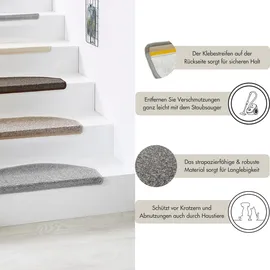 Andiamo Stufenmatte ANDIAMO "Casablanca, Made in Netherlands", grau, B:65cm H:6,5mm L:28cm, Obermaterial: 100% Polypropylen, Teppiche, Uni Farben, selbstklebend, strapazierfähig, 15 Stück in einem Set