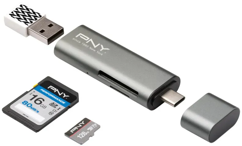 PNY R-TC-UA-3N1E01-RB Kartenleser USB 3.2 Gen 1 (3.1 Gen 1) Type-C Metallisch