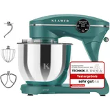 KLAMER Küchenmaschine 1800W, Knetmaschine mit 6 Liter Edelstahl Schüssel, 10 Geschwindigkeitsstufen mit Timer, Rührbesen, Knethaken, Schneebesen und Spritzschutz