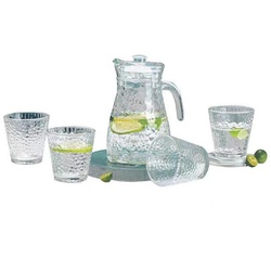 Cheffinger Karaffe 1,2 Liter Krug Karaffe 4 Gläser je 220ml Glas Trinkgläser 5 tlg GB05, (5-tlg) weiß