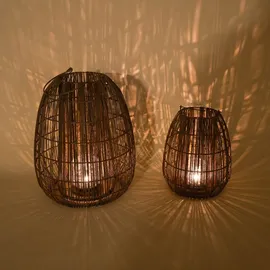 esotec Solarleuchte Rattan 40+28 cm 2er Set braun