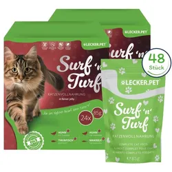 48 x 85 g Lecker.Pet® Surf'n'Turf Pouches Katzenfutter in feiner Jelly Nassfutter - 4 Sorten Multipack