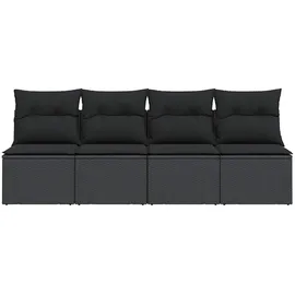 vidaXL Gartensofa mit Kissen 4-Sitzer Schwarz Poly Rattan
