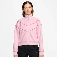 Trainingsjacke NIKE SPORTSWEAR "W NSW NK WR POLY KNIT JKT", Damen, Gr. XXL, pink foam, lt crimson, sail, Interlock, Obermaterial: 96% Polyester, 4% Elasthan, kontrastfarbene Details, unifarben, Basic normal, Bündchen, Jacken Trainingsjacke, sportlicher Stil, mit Stehkragen, wasserabweisend, windabweisend
