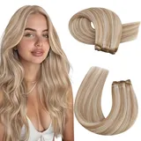 Moresoo Tressen Echthaar Blond Highlight Echthaar Tressen Zum Einnähen 45cm Haarverlängerung Echthaar Tressen Extensions Remy Menschliches Haar 100g