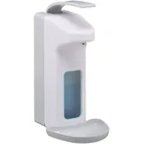 Relaxdays Eurospender, 1000 ml, Tropfschale, Armhebel, Desinfektionsmittel, Seife, Wandbefestigung, Hygienespender, weiß