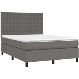vidaXL Boxspringbett mit Matratze & LED Grau 140x200 cm Kunstleder