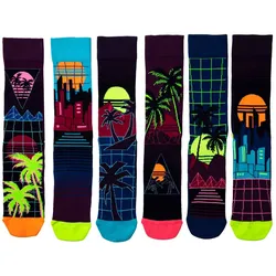 United Oddsocks Herren Socken, 6 Socken Pack - Strumpf, Mottomotive Retro Wave 39-46