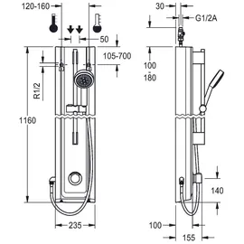 KWC AR Duschpaneel, F5, hydr., MIRANIT, Mischer, HB-Garnitur