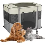 Relaxdays Welpenauslauf faltbar, HBT: 55x82x60 cm, Indoor & Outdoor, tragbarer Hundelaufstall, Oxford-Stoff, Mehrfarbig, L
