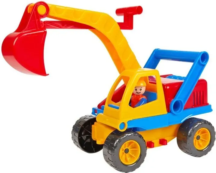 Lena 04151 Aktiv Bagger, ca. 35cm, mit beweglicher Lena Spielfigur, Baustellen Spielfahrzeug für Kinder ab 2 Jahre, robuster Schaufelbagger mit funktionstüchtigem Baggerarm und Haltegriff