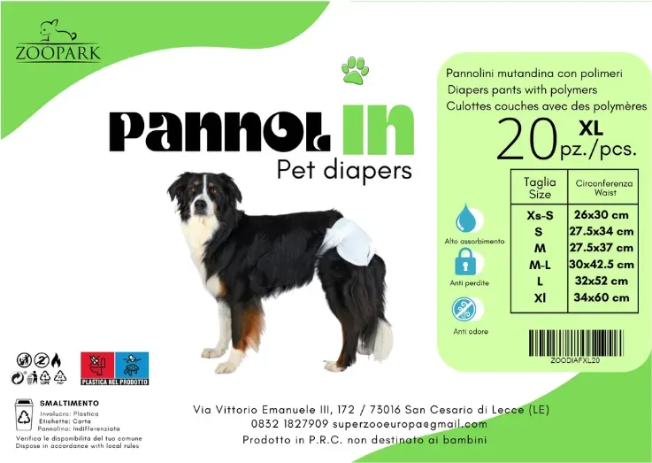 PannolIN Windeln für Hündinnen  Größe XL 34x60cm 20 Stück/Packung.