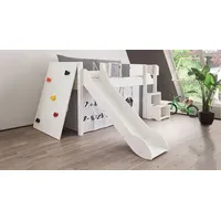 Mini-Rutschen-Hochbett Kids Town mit Kletterwand 90x200 cm Weiß Rausfall-Schutz