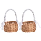 2 Stück Hochzeits-Blumenmädchen-Körbe, Weidenkorb, Rattan-Blumenkorb mit Griff, Blütenblattkorb, Süßigkeiten-Aufbewahrungskorb, Rattan-Box, Heimdekoration