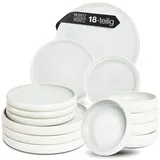 Moritz & Moritz SOLID UNI Geschirrset 6 Personen Creme 18-teilig - Modernes Steinzeug Geschirr Set - Mikrowellen- & Spülmaschinenfest, Essgeschirr, Tafelservice, Kombiservice 6 Personen