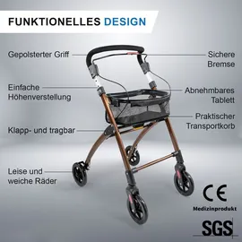 lösch reha Casa Soft Rollator schmal für Wohnung & Innenbereich Braun