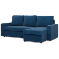 mebligo Ecksofa mit Schlaffunktion, Cord - Dunkelblau - Königsblau