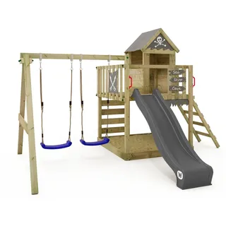 Wickey Spielturm Smart Cave mit Schaukel & Rutsche, Baumhaus mit Sandkasten, Kletterleiter & Spiel-Zubehör – anthrazit - WICKEY