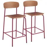 Oviala Business Set mit 2 Hochstühlen aus Metall und bordeauxrotem Holz