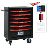 Fanttik Werkzeugwagen Werkzeugkasten,Werkstattwagen Rollwagen zur Werkzeugaufbewahrung, Schwarz, max. Traglast:105 kg, (mit chubladen, Abschließbar,Profi Werkstatt-Wagen), Massives Metall,Mobiler Werkzeug-Wagen ohne Werkzeug