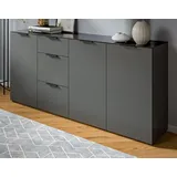 inn.furn Sideboard Riano (in grau / anthrazit mit Glasauflage, 179 cm), inklusive Soft-Close-Funktion und Vollauszug grau