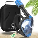 Khroom Schnorchelmaske Erwachsene Vollmaske | In Höhle der Löwen vorgestellt | Unsere Beste CO2 sichere Tauchermaske Seaview Pro zum Schnorcheln | Vollgesichtsmaske Schnorchelmaske (S/M, Blau+Case)