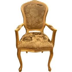 Casa Padrino Barock Luxus Esszimmer Stuhl mit Armlehnen Gold Bouquet Muster / Gold