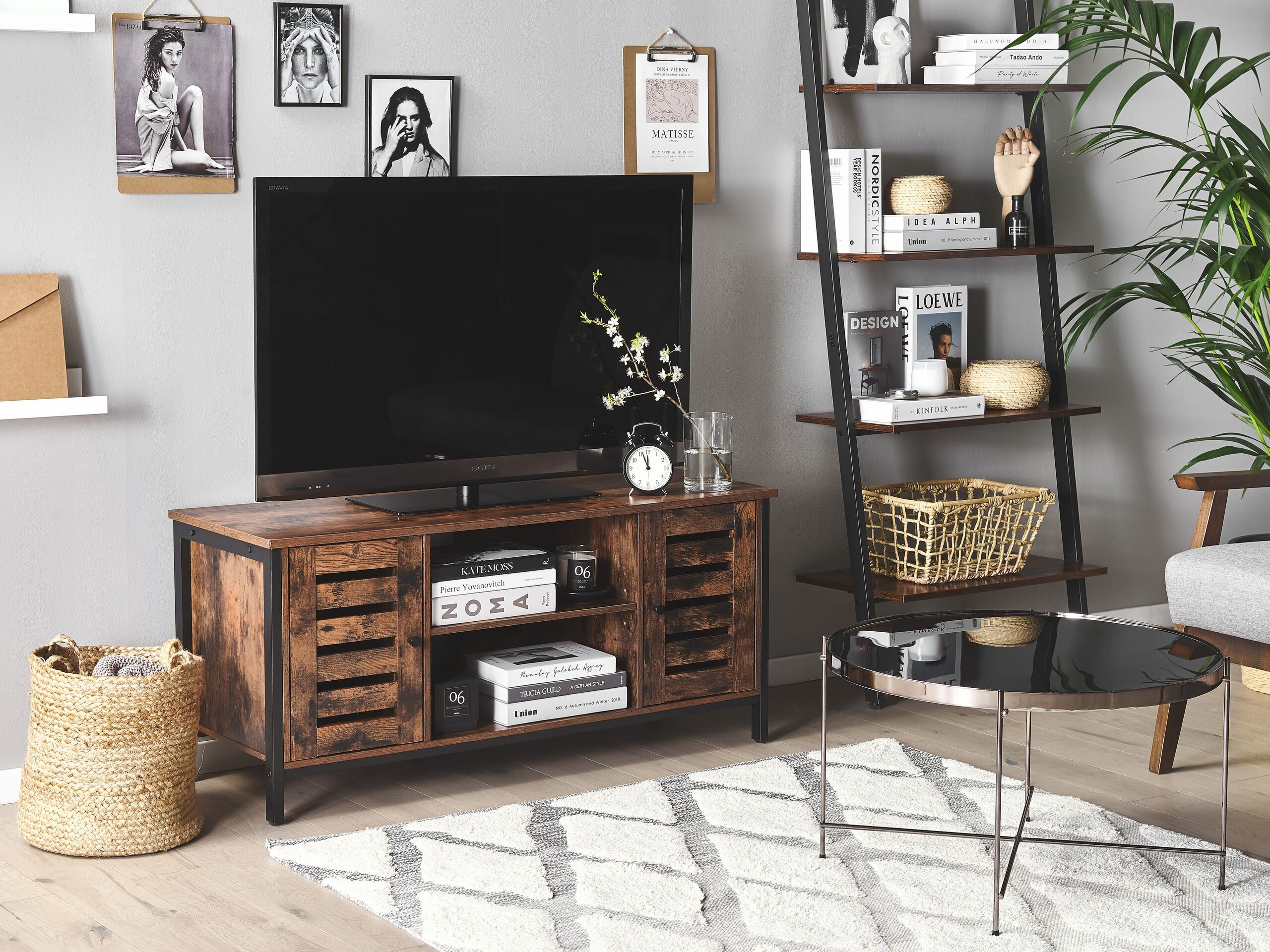 TV-Möbel dunkler Holzfarbton / schwarz 110 x 40 x 50 cm VILSECK