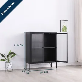 Coemo Highboard Tokio Schwarz 90x35x110cm Metall Glastüren