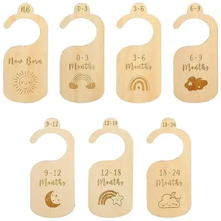KGDUYC 7 Stück Size Divider Baby, Size Divider Hanger, Wooden Baby Closet Divider, Baby Fabric Organizer für die Sortierung von Baby- und Mädchenkleidern