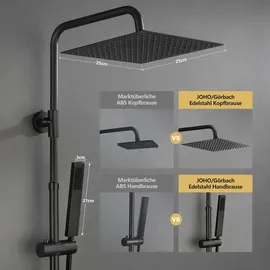 Görbach Edelstahl Duschset mit Duscharmatur Komplettset-Regendusche Duschsystem mit Thermostat,Überkopfbrause,Handbrause,Duschstange Matt Schwarz...