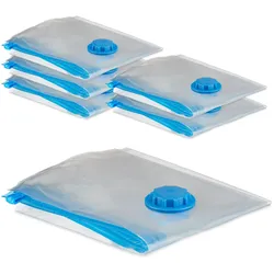 Relaxdays Vakuumbeutel, 6er Set, XL Kompressionstüten Reise, Kleidung & Decken, Vakuumierbeutel für Ventil, transparent