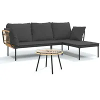 vidaXL 3-tlg. Garten-Lounge-Set mit Kissen Dunkelgrau Poly Rattan