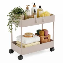 Relaxdays Rollwagen, 2 Etagen, Servierwagen, Küchenwagen, Bad & Büro, Rollregal, HBT 38x39,5x21,5 cm, Bastelwagen, beige